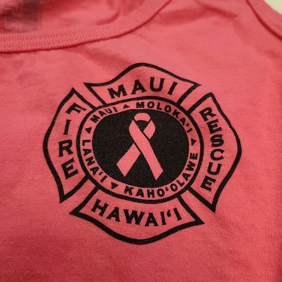 Maui Fire Rescue Hawaii Breast Cancer 2017 Tank Top L - Picture 2 of 5